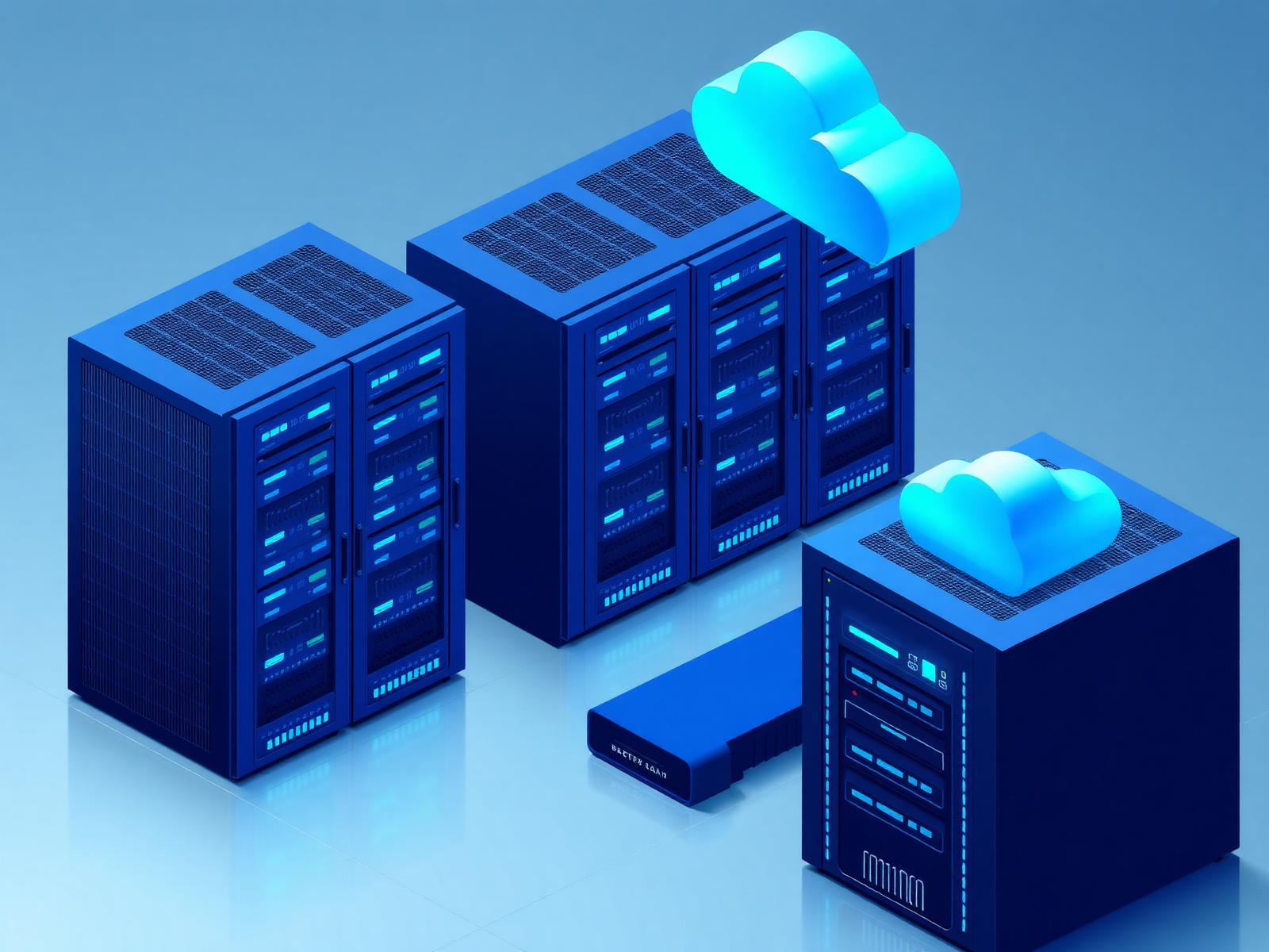 Enterprise data center servers with cloud infrastructure illustration